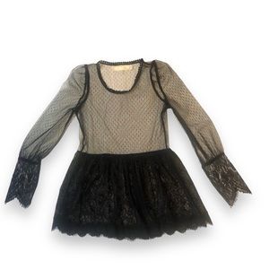 Anthro A’Reve Goth Whimsigoth Black Lace Sheer Shirt Blouse